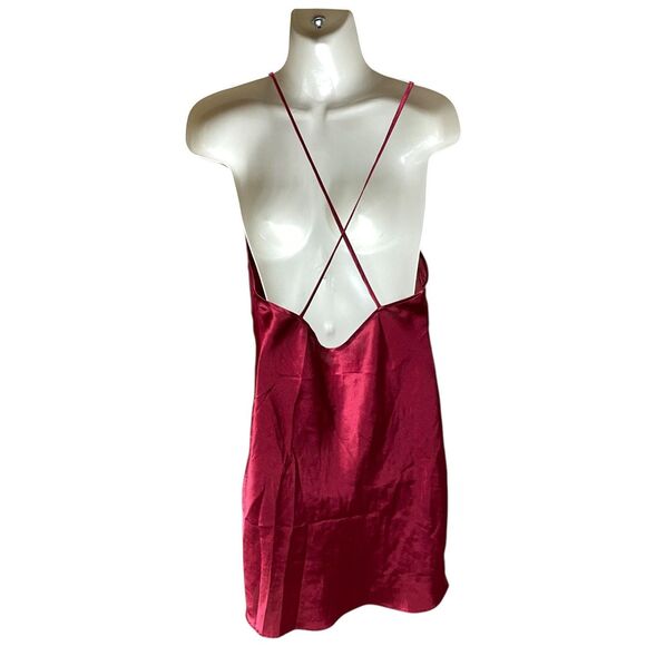 Vtg 90s Josie red mini slip dress satin racerback babydoll floral embroidered M - Picture 2 of 11